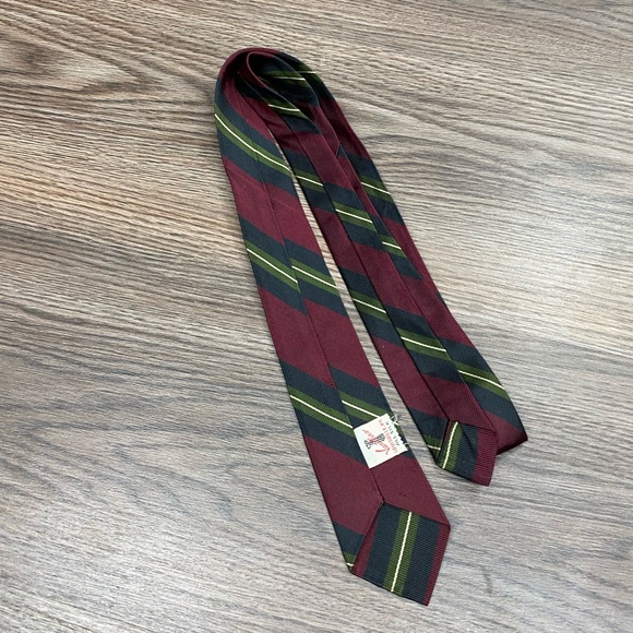 Vintage 1960’s Red, Navy & Olive Stripe Skinny Tie - Picture 2 of 5